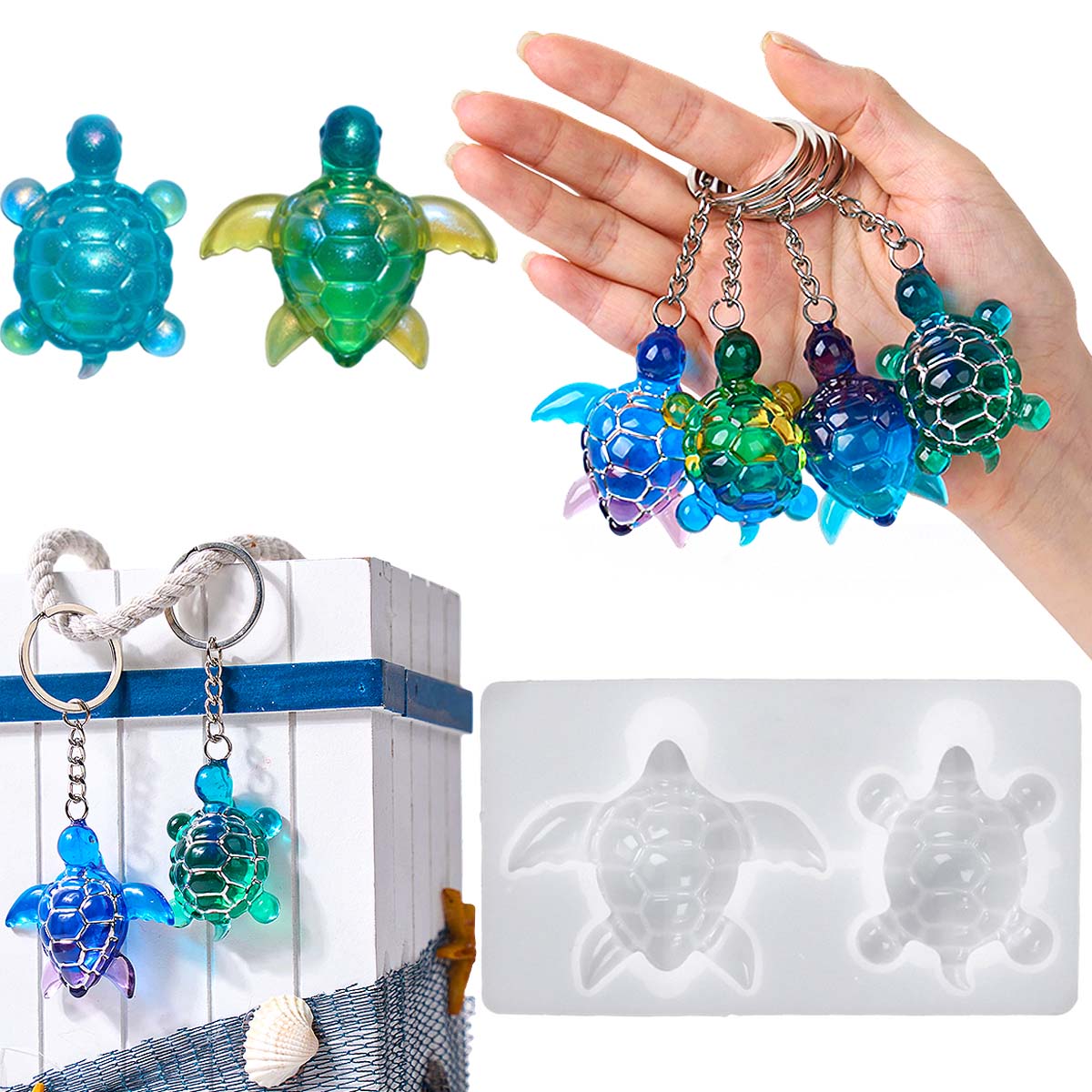 Resin Art Epoxy - ثلاثية الأبعاد السلاحف البحرية المفاتيح قالب