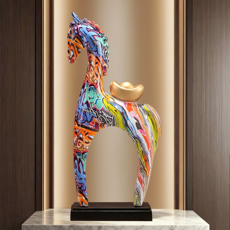 Resin Art Gift For Birthday - تماثيل خيول ملونة للزينة، مناسبة لغرفة